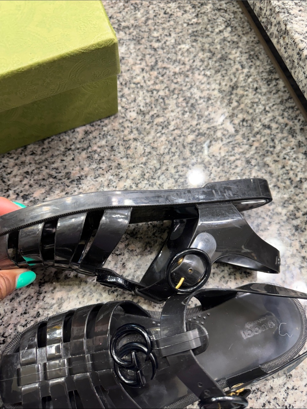 Gucci Black Jelly Woven Slingback Sandals with Interlocking G - Picture 7 of 8